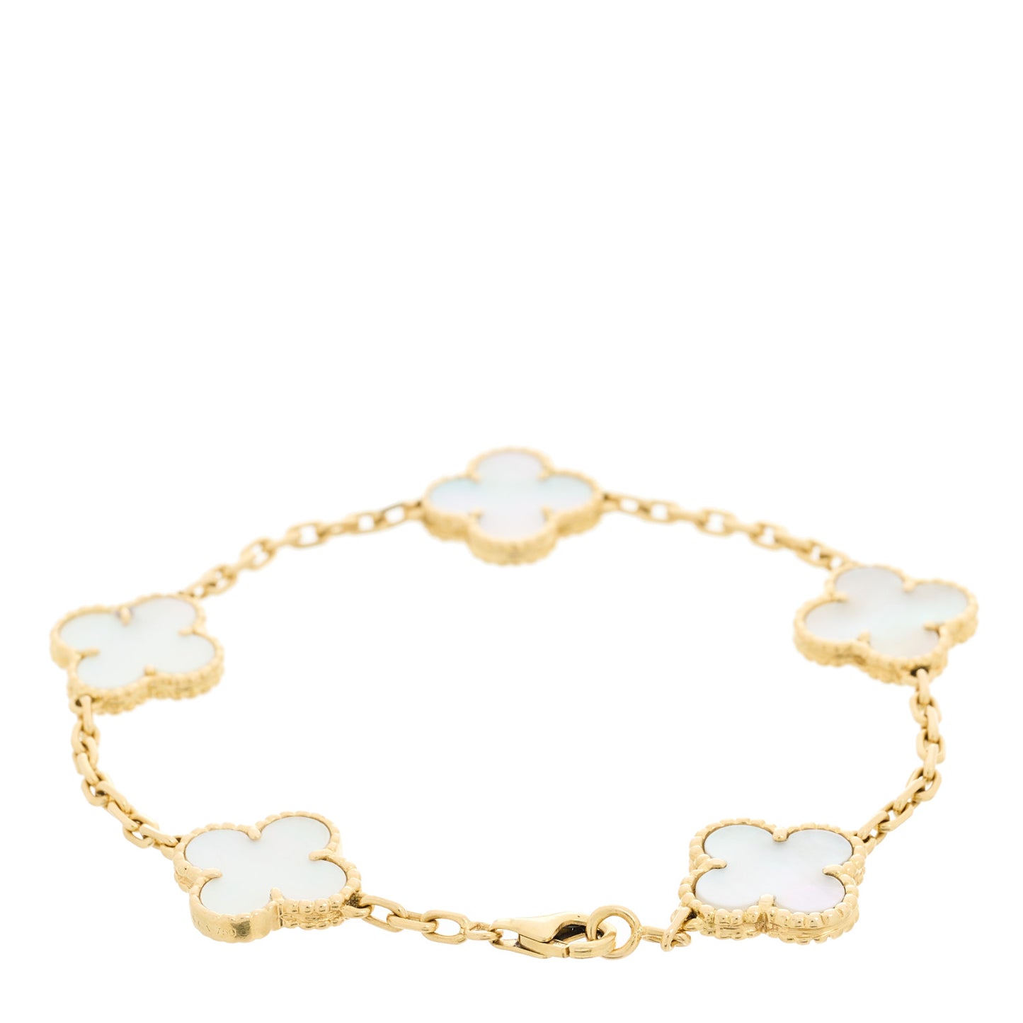18K Yellow Gold Mother of Pearl 5 Motifs Vintage Alhambra Bracelet