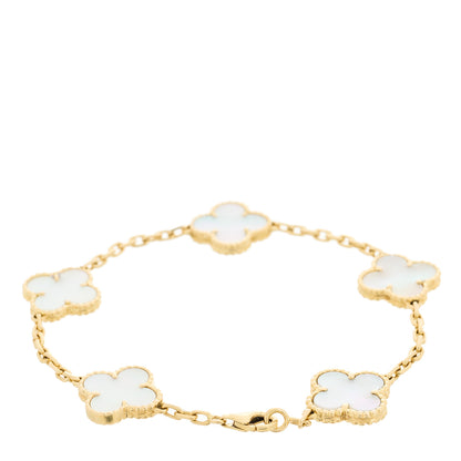 Van Cleef & Arpels 18K Yellow Gold Mother of Pearl 5 Motifs Vintage Alhambra Bracelet 2 of 4