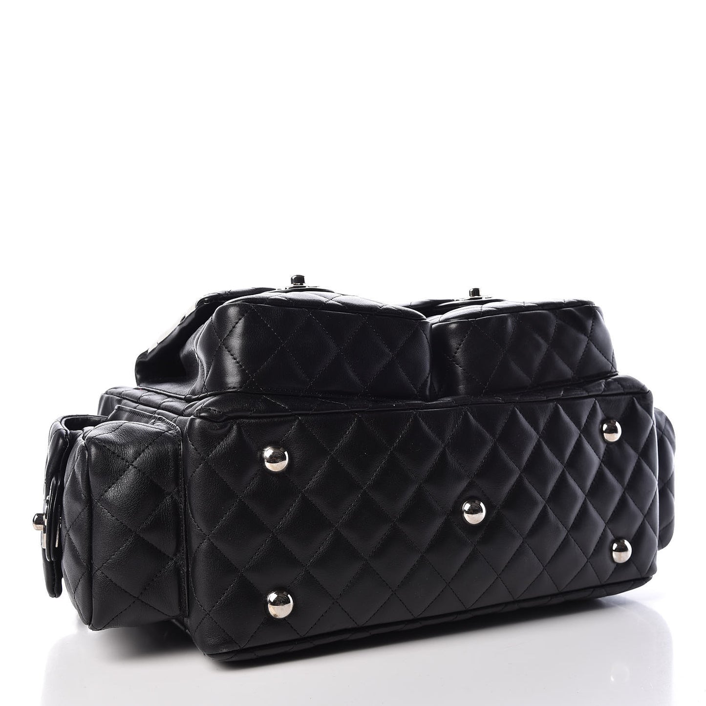 Calfskin Quilted Large Cambon Multipocket Reporter Black White