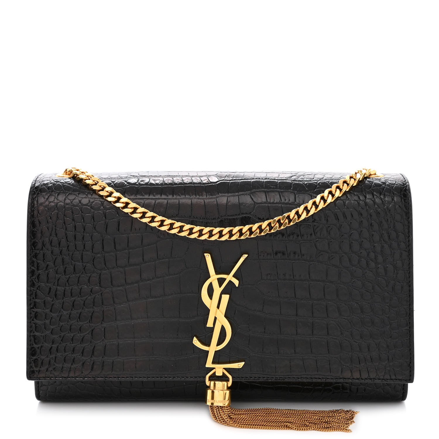Saint Laurent Calfskin Crocodile Embossed Medium Classic Monogram Kate Tassel Satchel Black 1 of 13