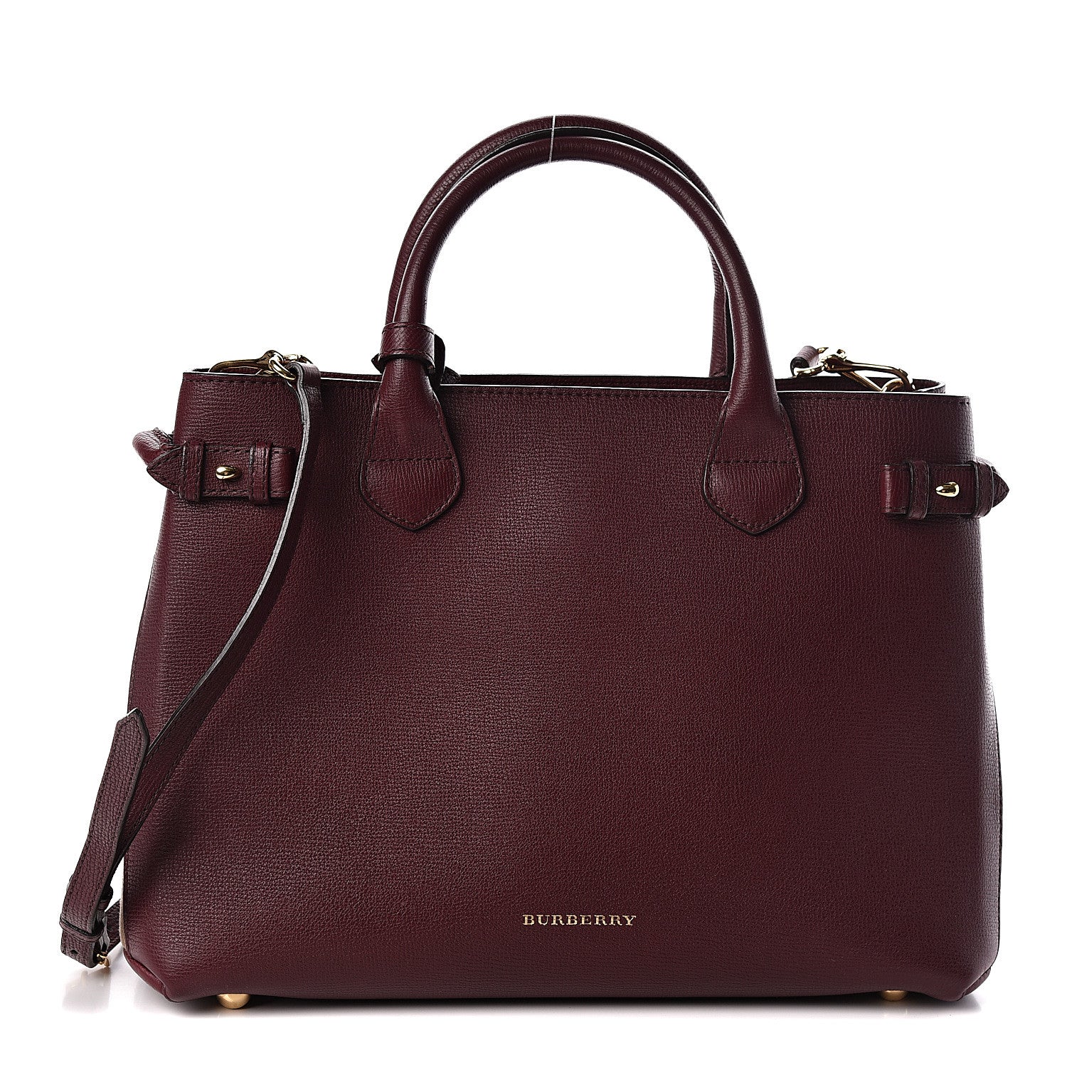 Burberry Grainy Calfskin House Check Medium Banner Tote Mahogany Red 1 of 10