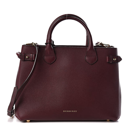Burberry Grainy Calfskin House Check Medium Banner Tote Mahogany Red 1 of 10