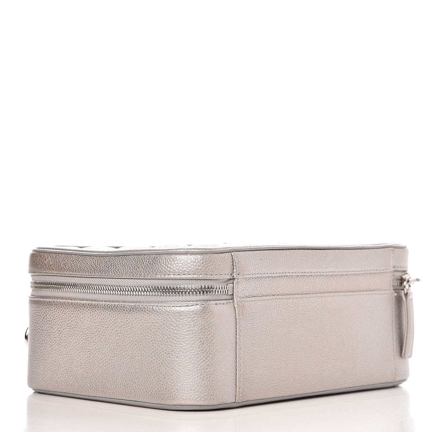Metallic Caviar Quilted Large CC Filigree Vanity Case Silver