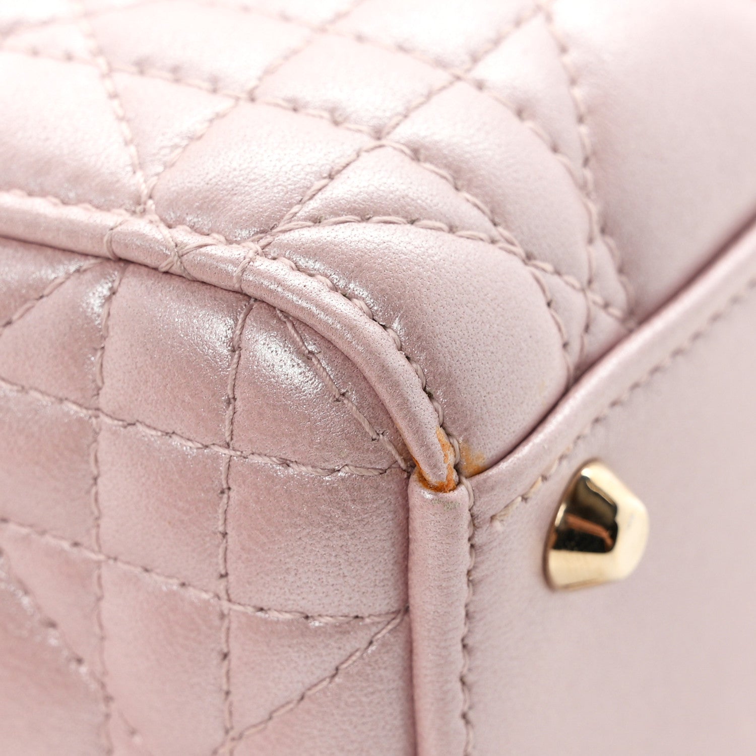 Christian Dior Metallic Lambskin Cannage Mini Lady Dior  Lotus 10 of 10