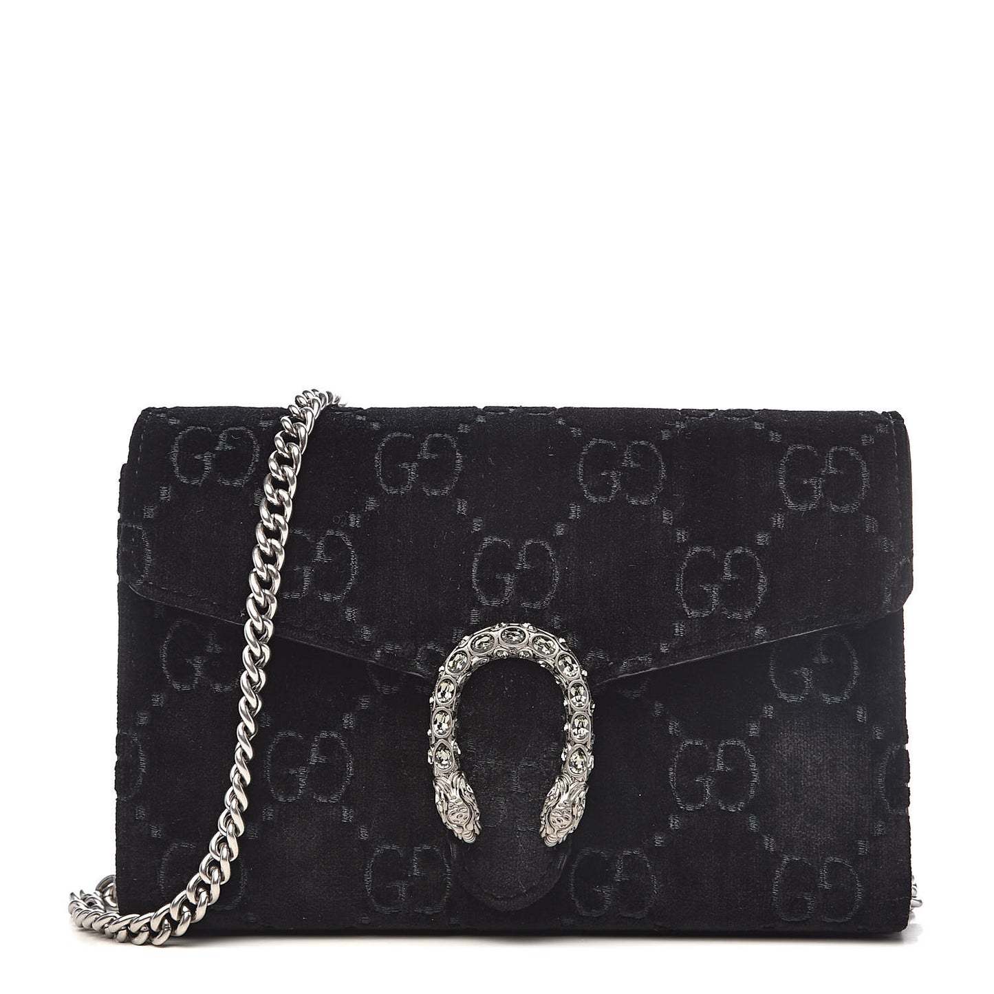Velvet GG Monogram Mini Dionysus Chain Wallet Black