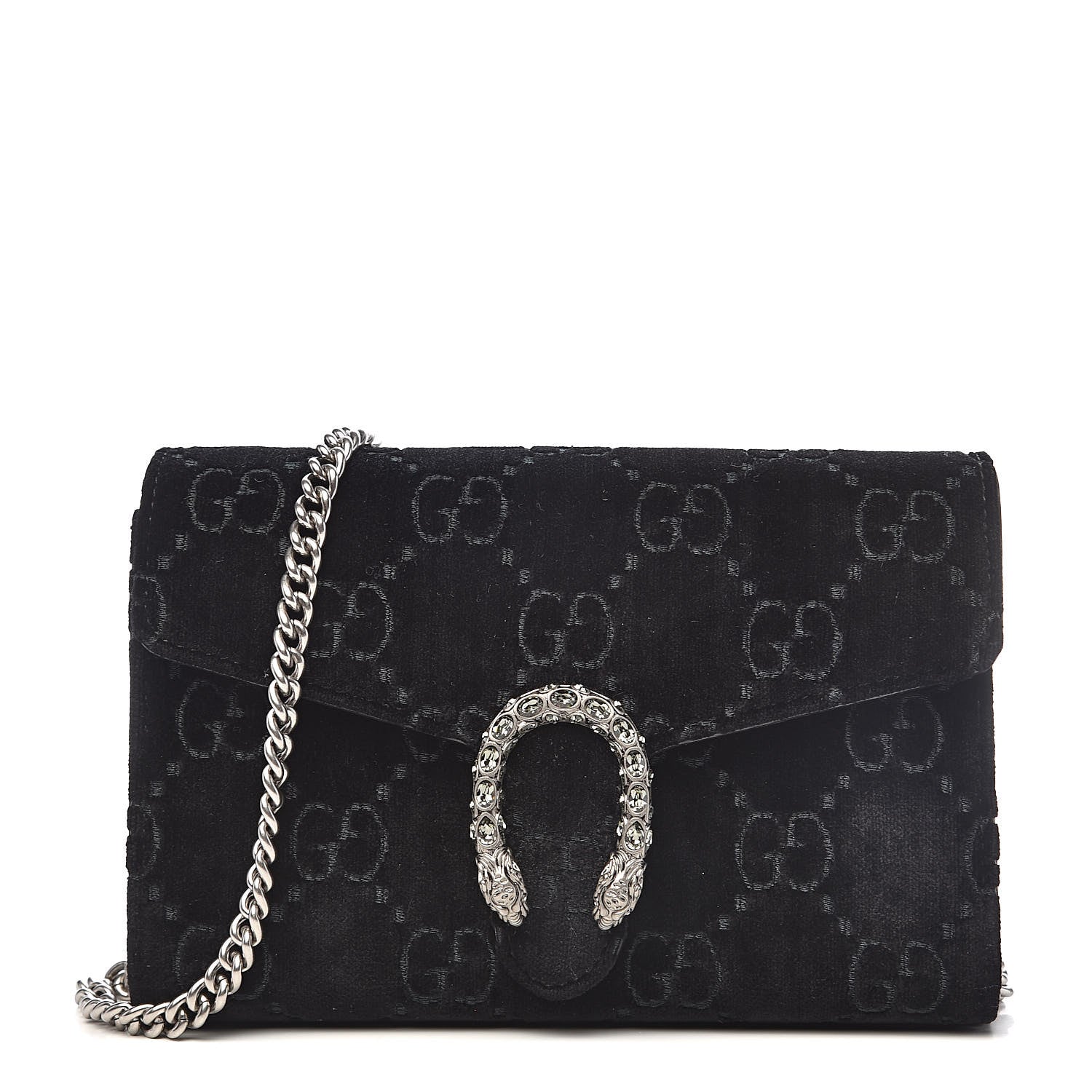 Gucci Velvet GG Monogram Mini Dionysus Chain Wallet Black 1 of 10