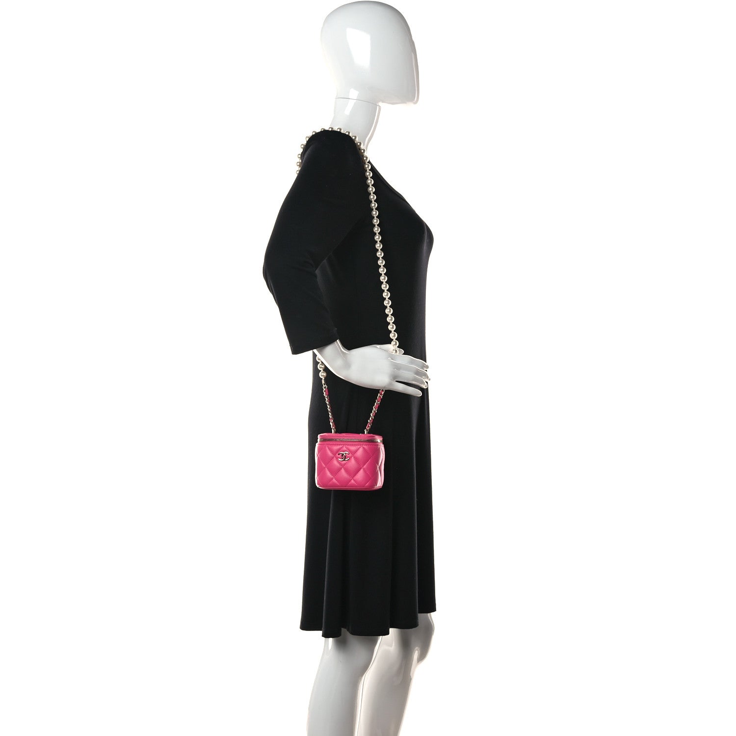 Chanel Lambskin Quilted Mini Vanity Case With Pearl Chain Pink 2 of 11