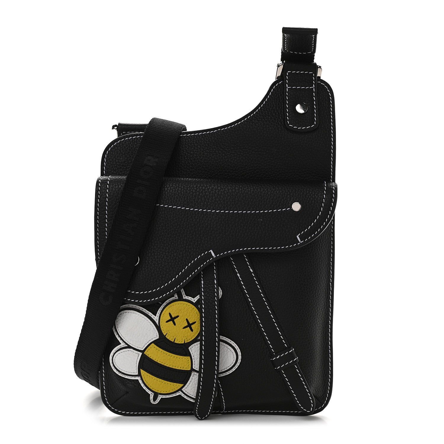 Christian Dior X KAWS Grained Calfskin Bee Saddle Pouch Black