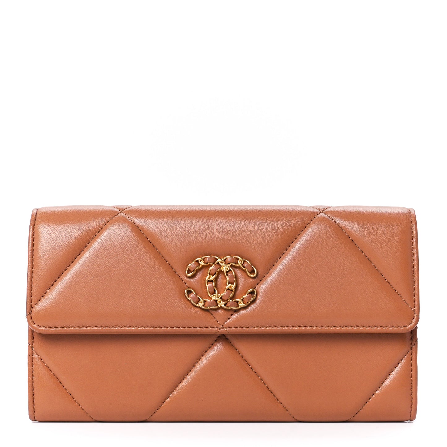Lambskin Quilted Chanel 19 Flap Wallet Brown