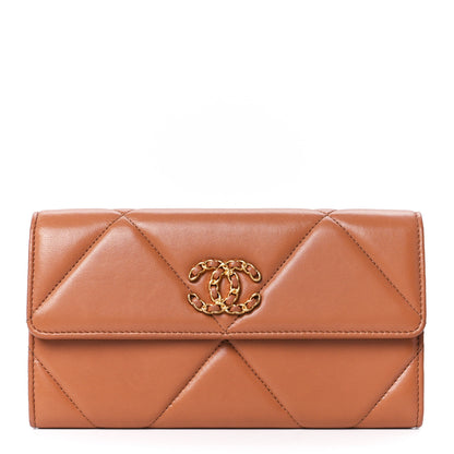 Chanel Lambskin Quilted Chanel 19 Flap Wallet Brown 1 of 12