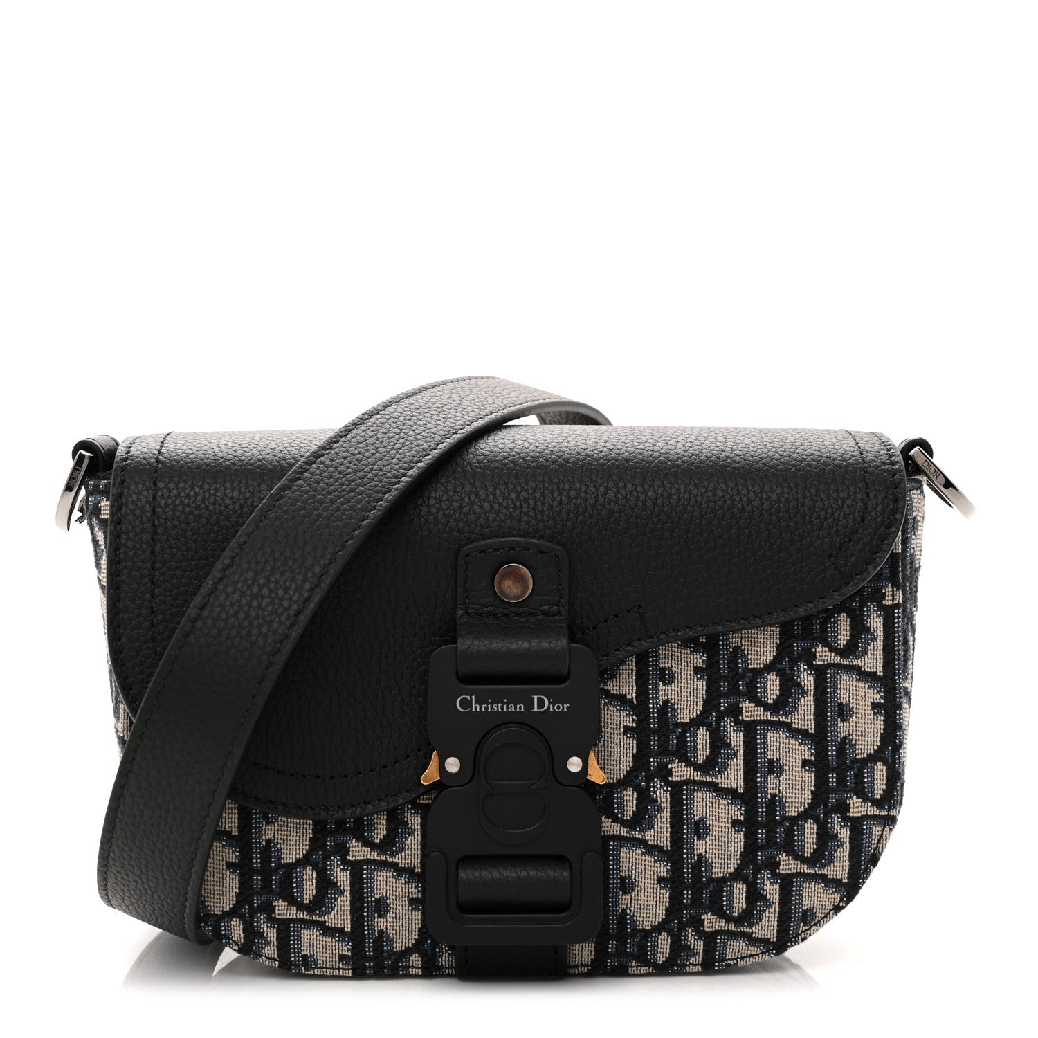 Christian Dior Grained Calfskin Oblique Mini Saddle Messenger Bag With Flap Beige Black 1 of 10