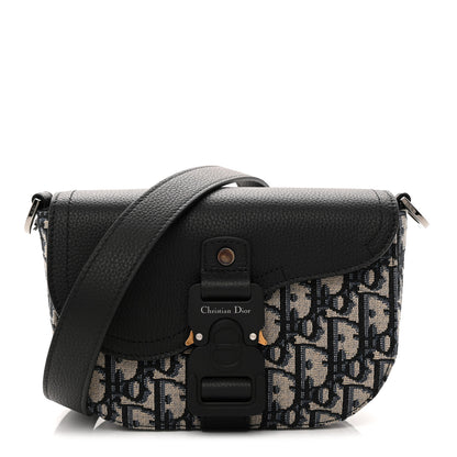 Christian Dior Grained Calfskin Oblique Mini Saddle Messenger Bag With Flap Beige Black 1 of 10