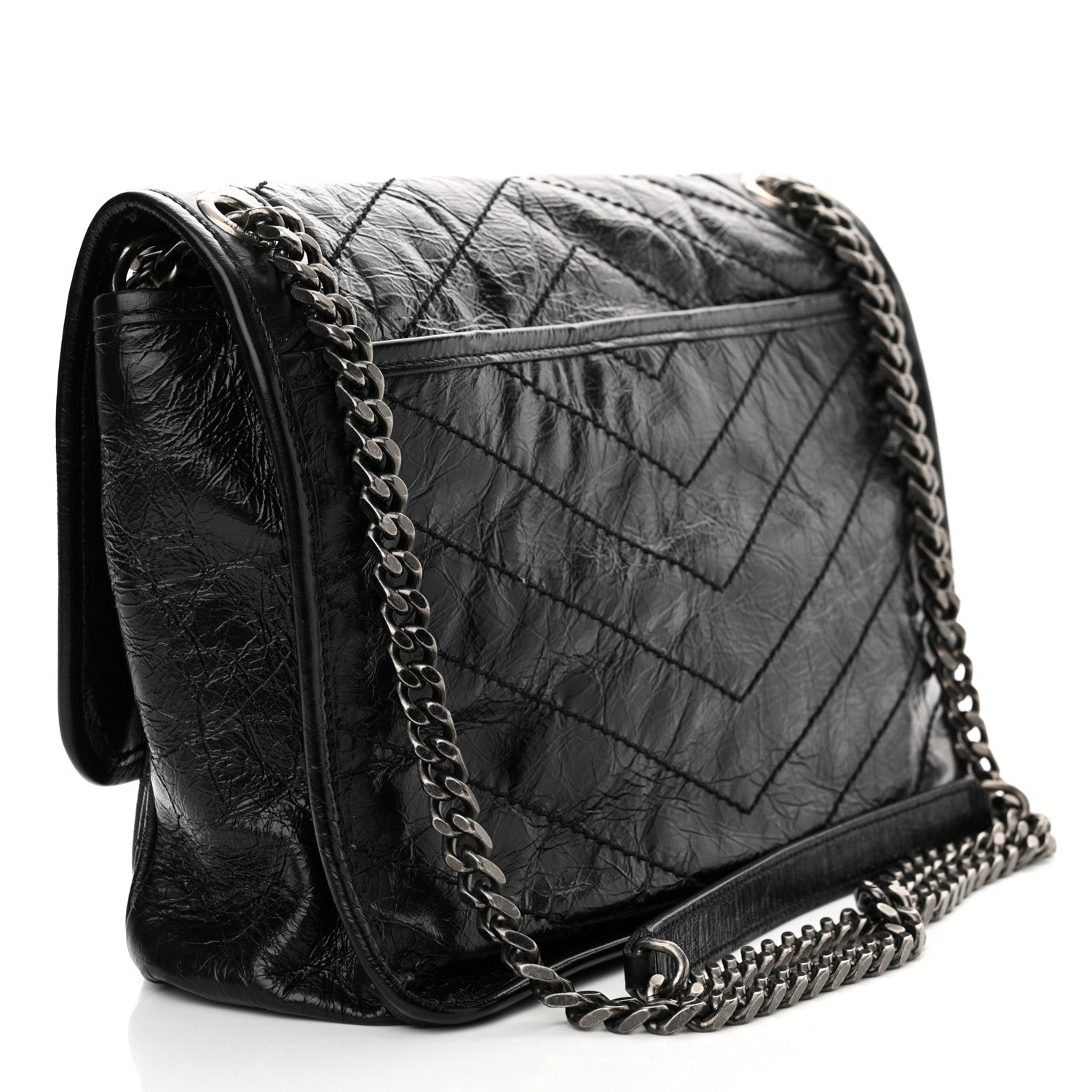 Saint Laurent Crinkled Calfskin Matelasse Monogram Medium Niki Chain Satchel Black 3 of 10