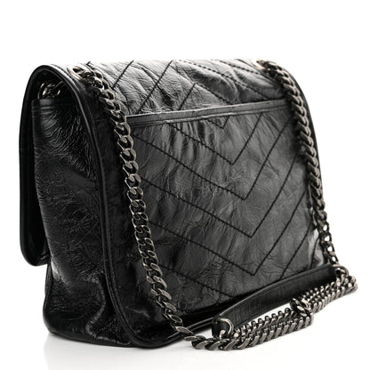 Saint Laurent Crinkled Calfskin Matelasse Monogram Medium Niki Chain Satchel Black 3 of 10