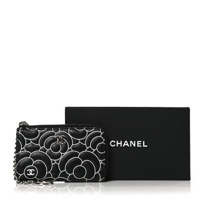 Chanel Lambskin Camellia Embossed Key Holder Case Black White 8 of 8