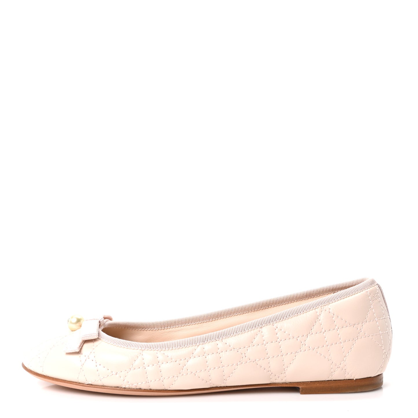Calfskin Cannage Pearl Bow Ballet Flats 37 Rose Quartz