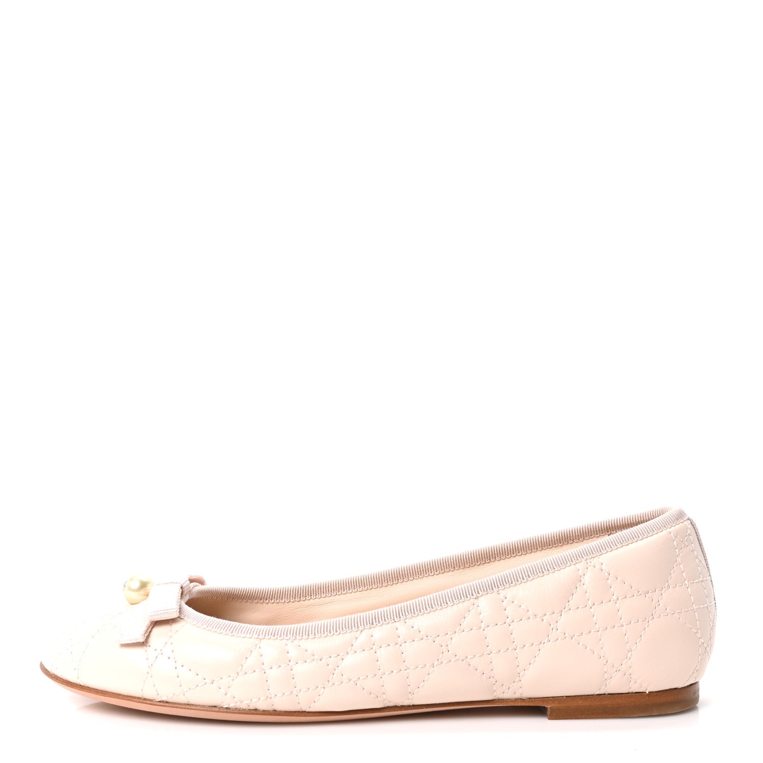 Christian Dior Calfskin Cannage Pearl Bow Ballet Flats 37 Rose Quartz 1 of 10