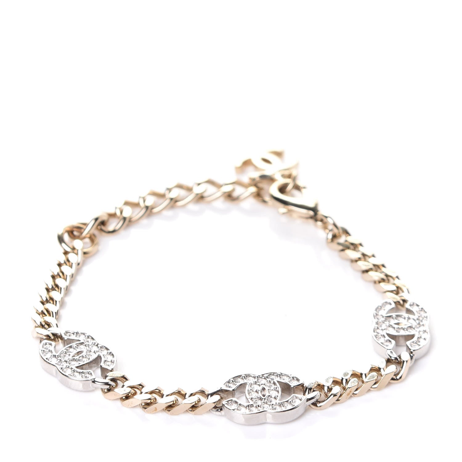 Chanel Crystal CC Chain Bracelet Gold Silver 1 of 5