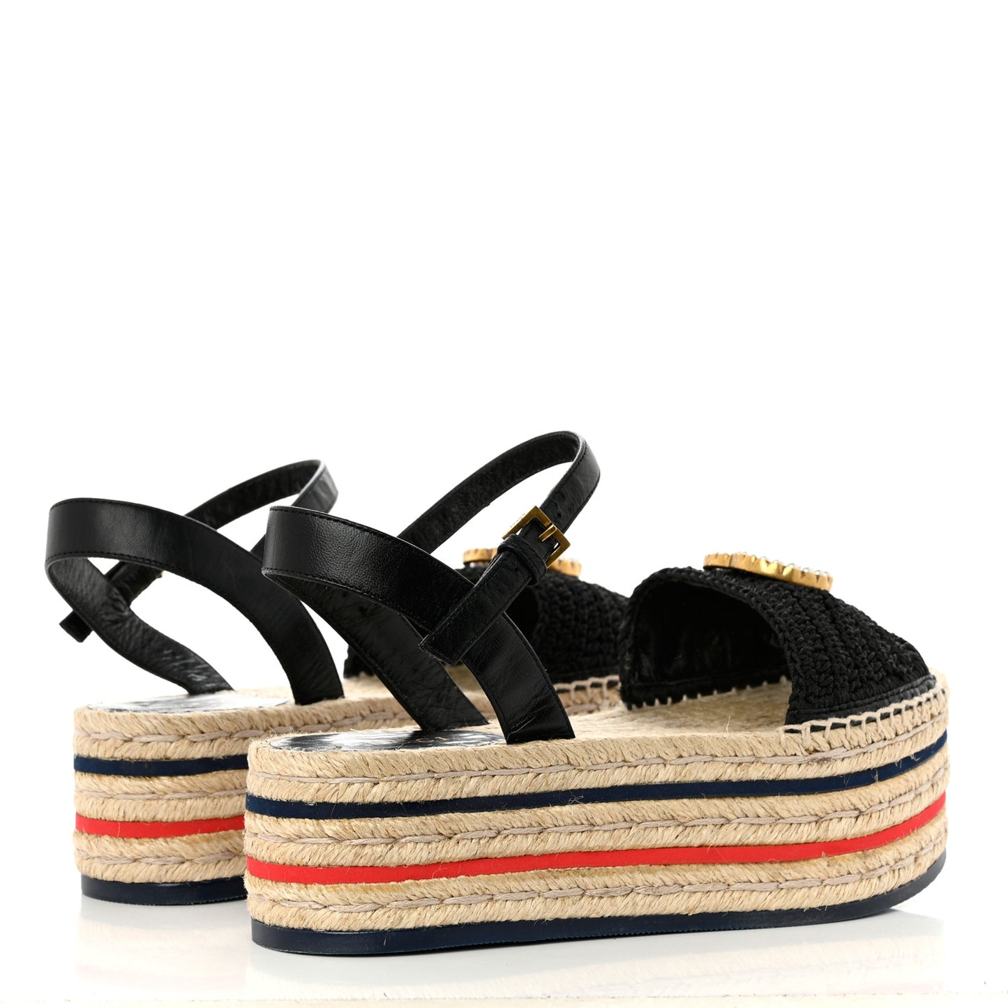 Cotton Malaga Kid Crochet Pearly GG Lilibeth Espadrille Platform Sandals 35.5 Black