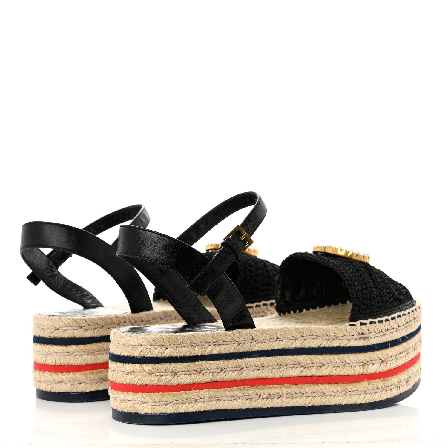 Gucci Cotton Malaga Kid Crochet Pearly GG Lilibeth Espadrille Platform Sandals 35.5 Black 4 of 9