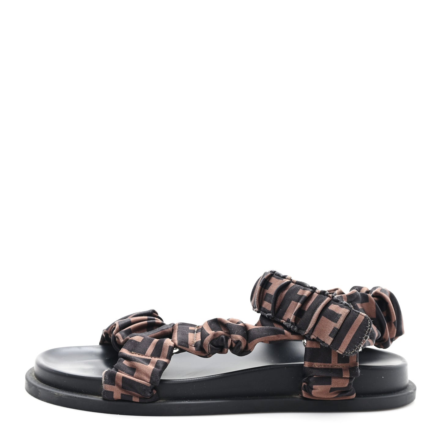 Satin FF Ruched Sandals 37 Tobacco Black