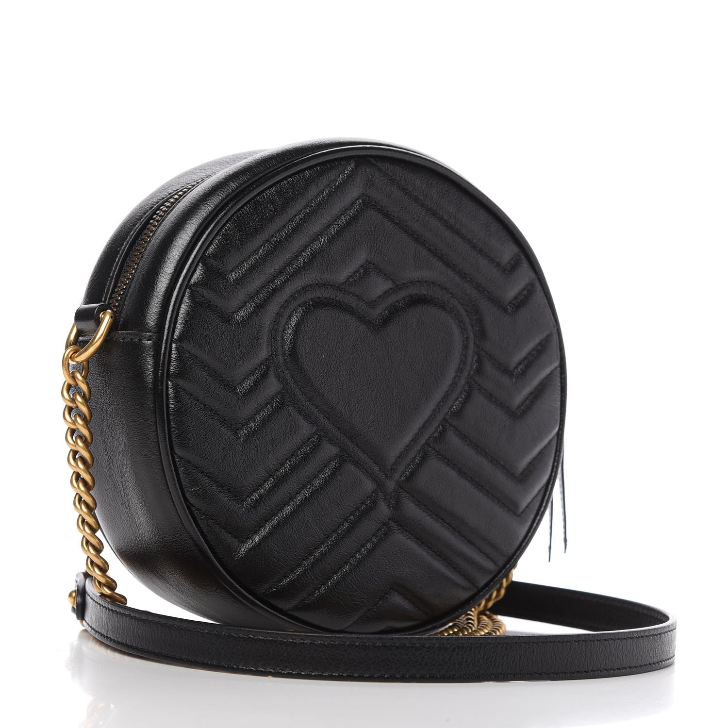 Gucci Azalea Calfskin Matelasse Heart Mini GG Marmont Round Shoulder Bag Black 3 of 10