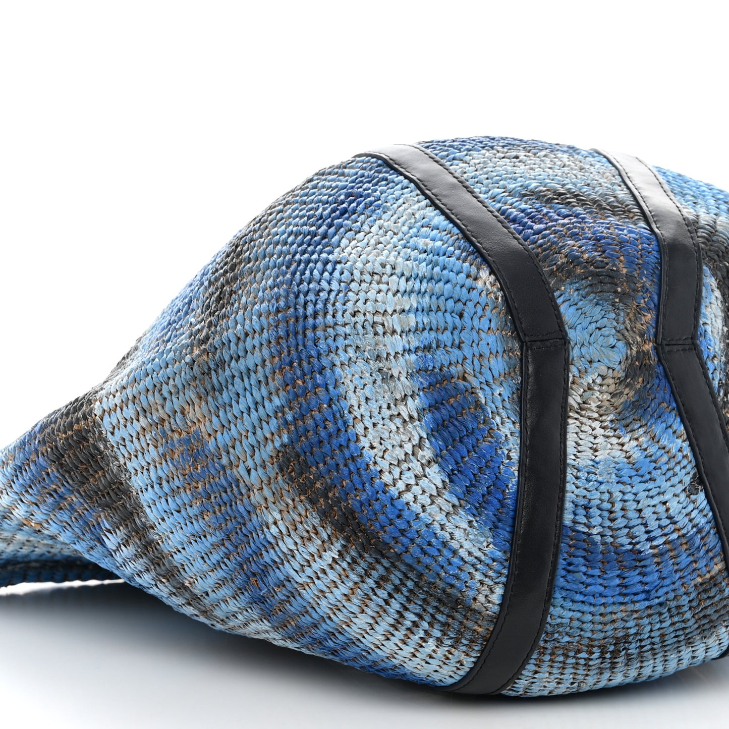 Raffia Calfskin Large Basket Tote Blue Multicolor