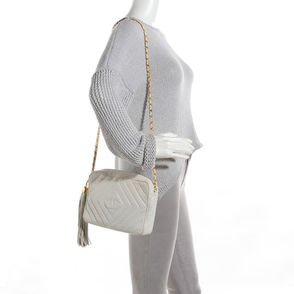 Chanel Lambskin Chevron Medium Tassel Camera Case White 2 of 14
