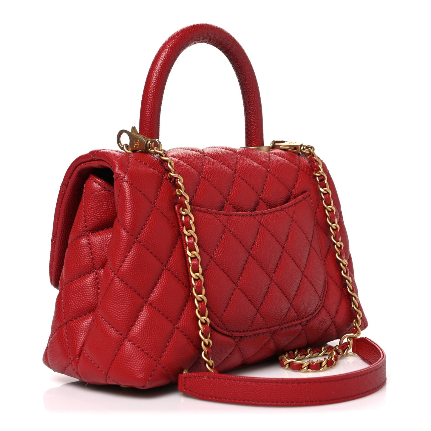 Caviar Quilted Mini Coco Handle Flap Red