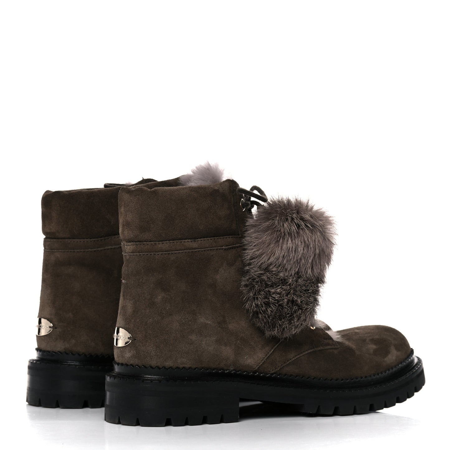 Suede Rabbit Fur Pom Pom Elba Flat Boots 37.5 Mink