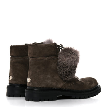 Jimmy Choo Suede Rabbit Fur Pom Pom Elba Flat Boots 37.5 Mink 4 of 10