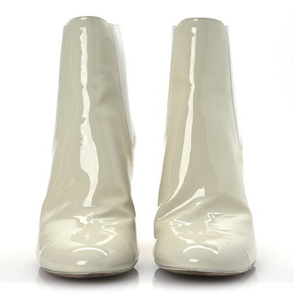 Chanel Patent Calfskin Cap Toe Ankle Boots 39 Ecru 3 of 13