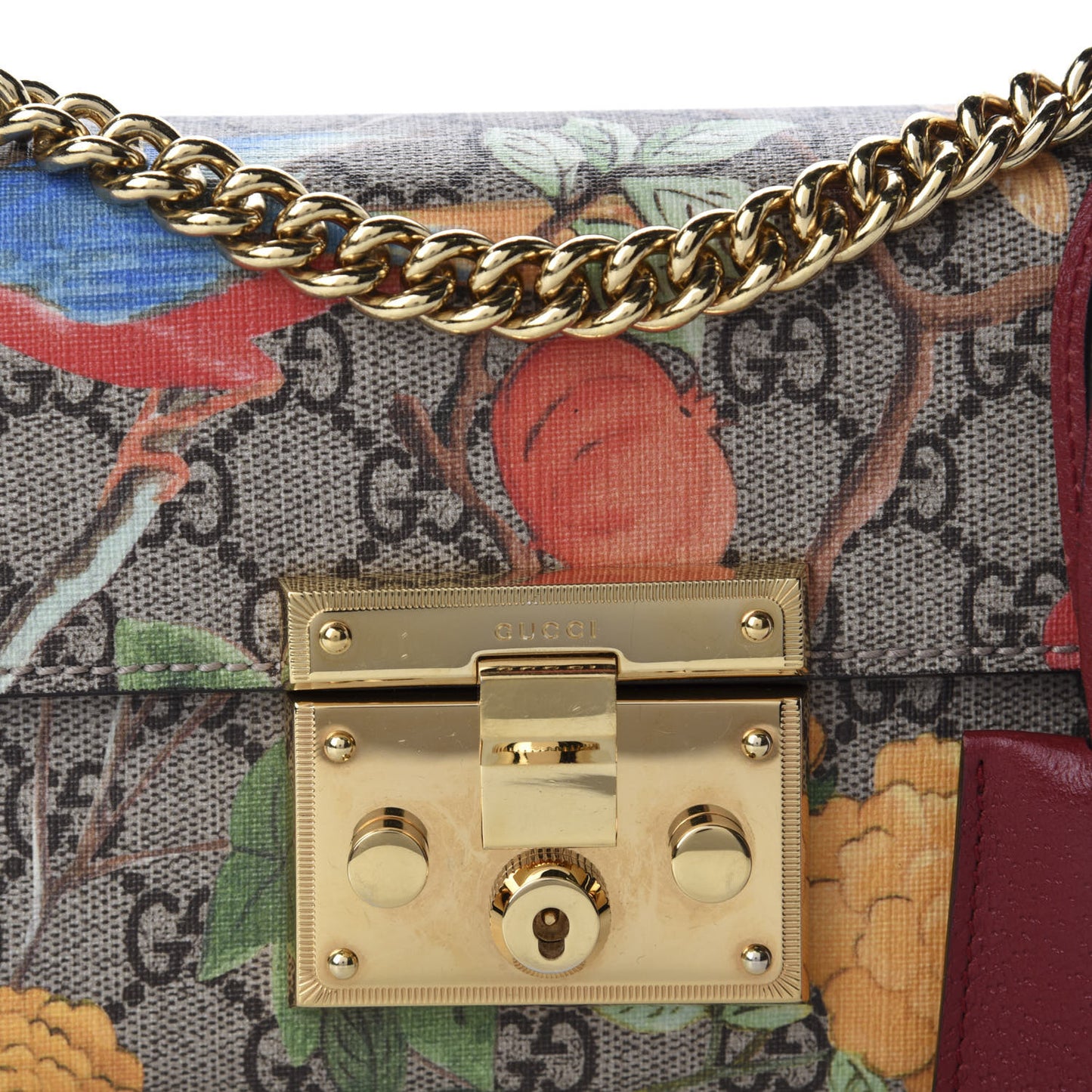 GG Supreme Monogram Tian Small Padlock Shoulder Bag Beige Multicolor New Acero