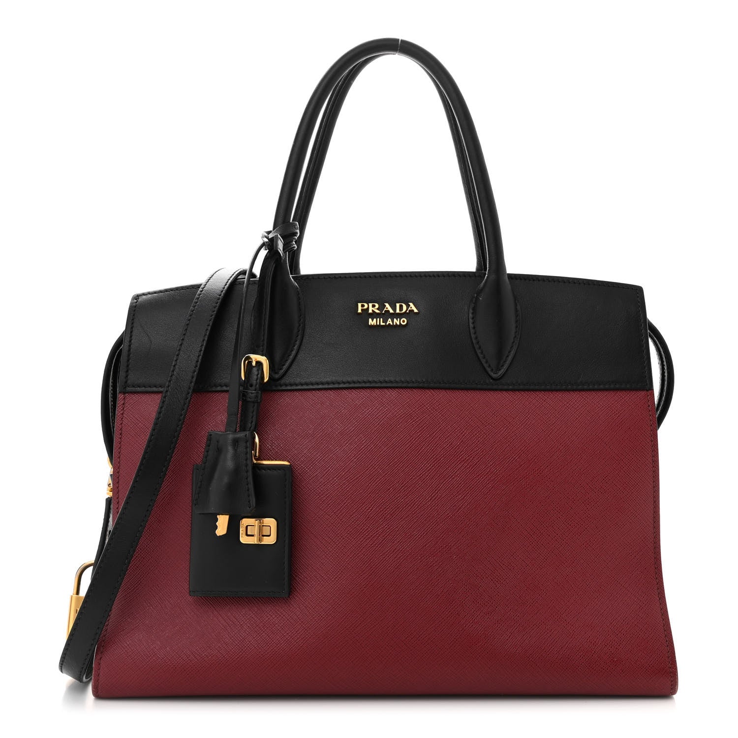 Prada Saffiano City Calfskin Medium Esplanade Red Black 1 of 13