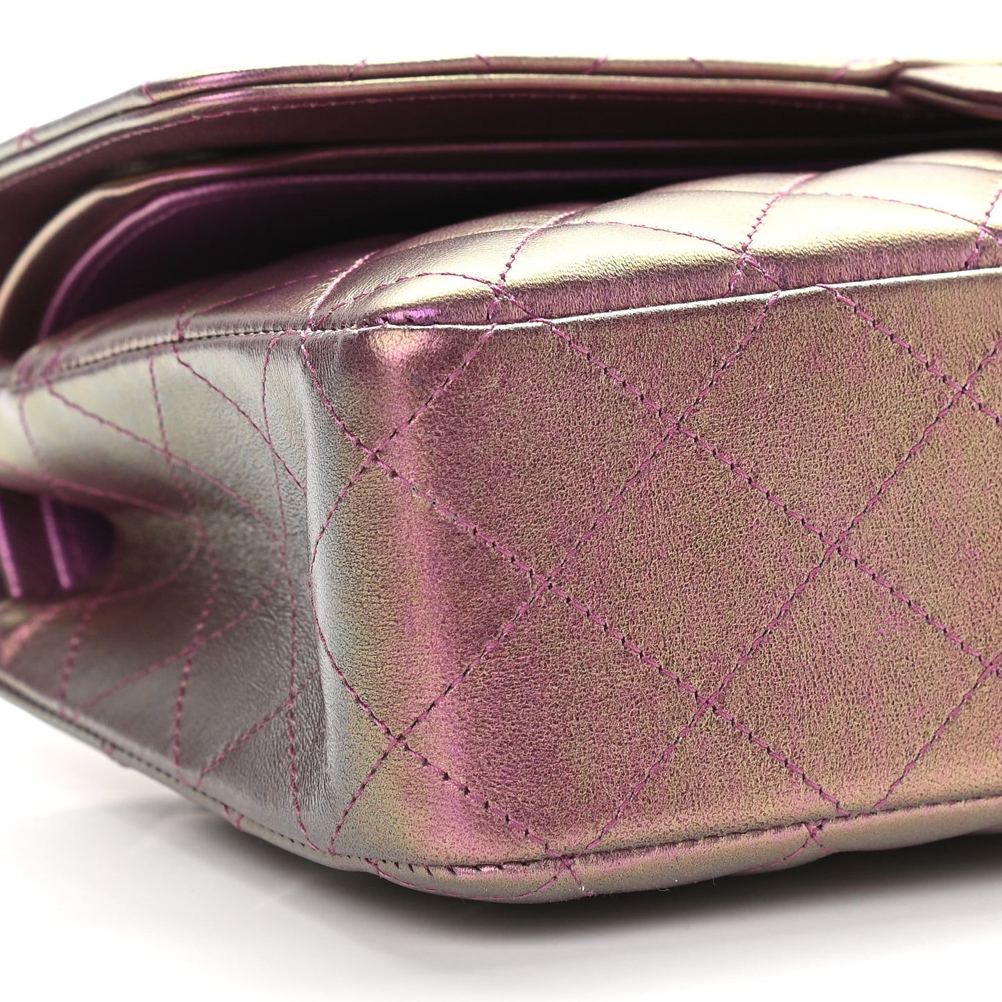 Iridescent Lambskin Quilted Medium Double Flap Purple