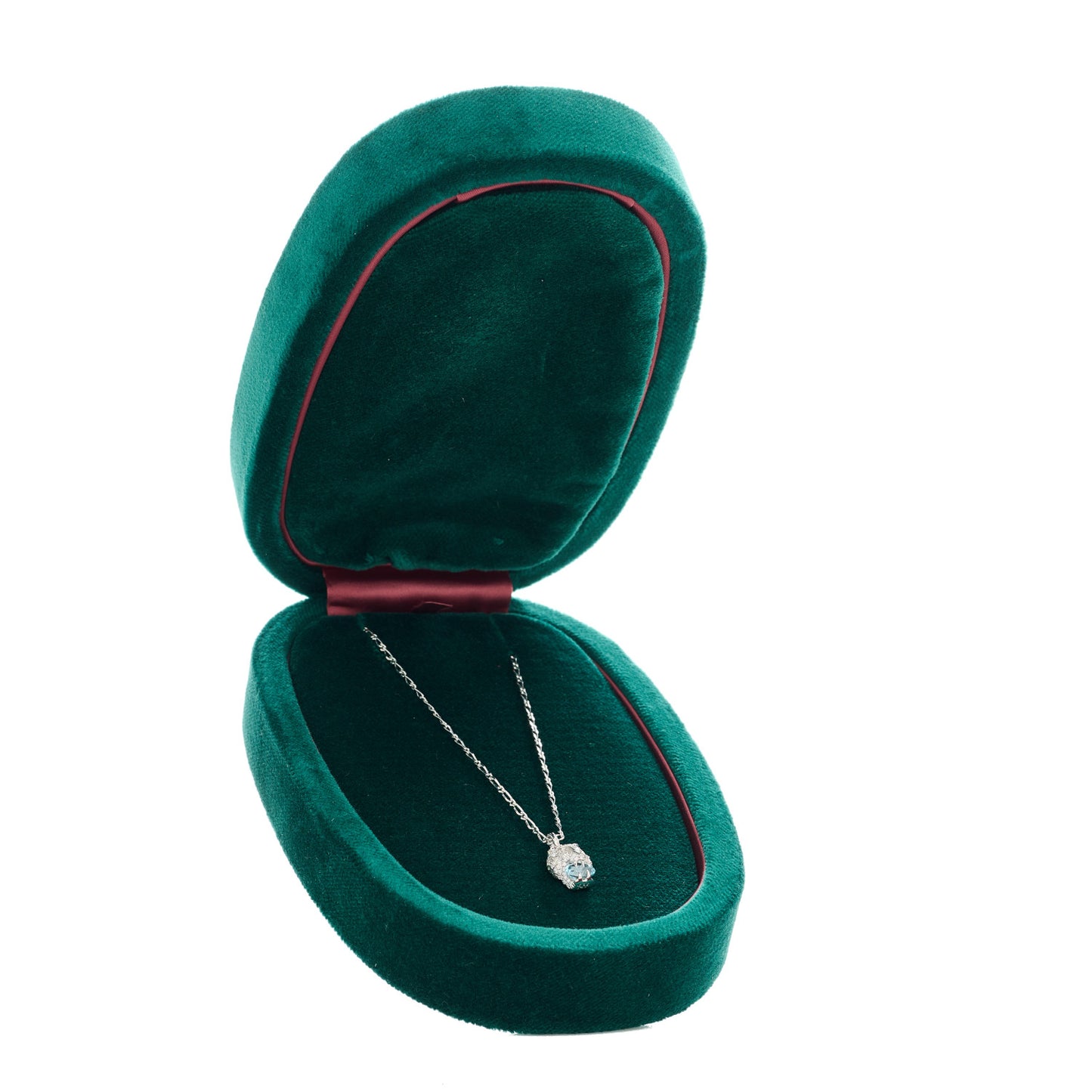 18K White Gold Diamond Aquamarine Lion Head Necklace