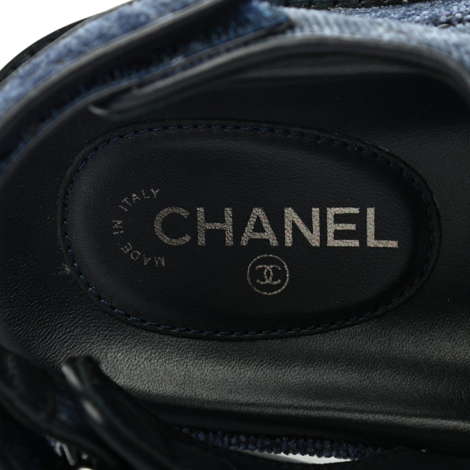 Chanel Velvet Velcro Dad Sandals 39 Blue 7 of 9