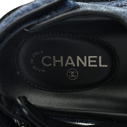Chanel Velvet Velcro Dad Sandals 39 Blue 7 of 9