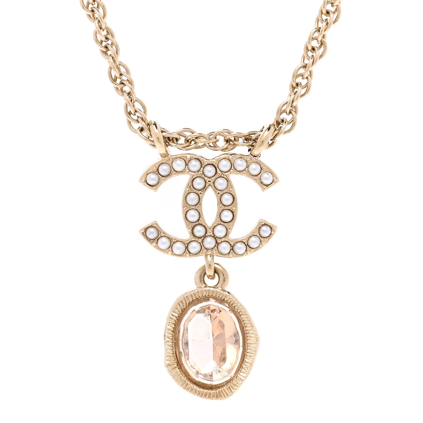 Crystal Pearl CC Necklace Pearly White Gold
