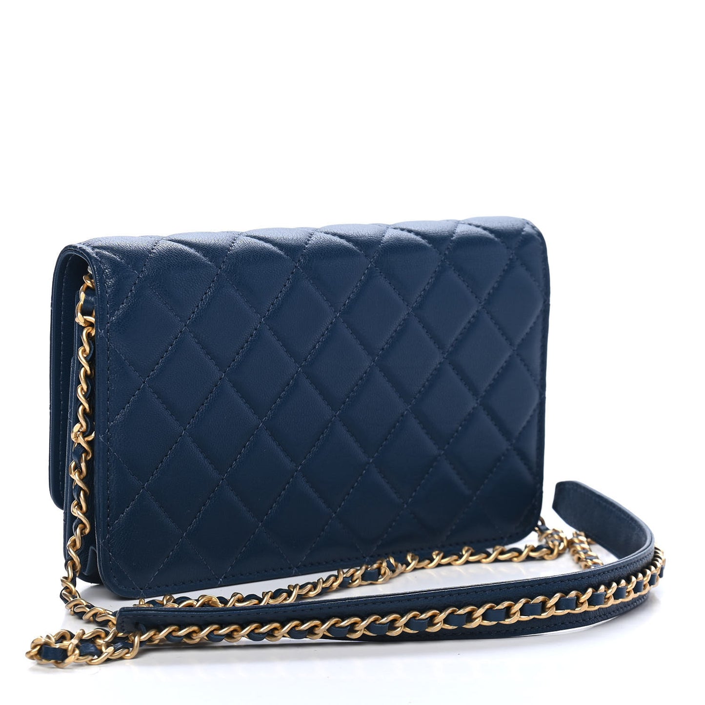 Goatskin Quilted Chanel 19 Wallet On Chain WOC Blue