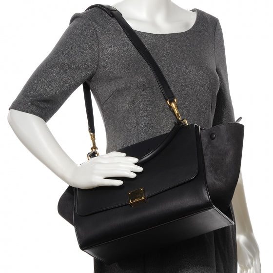 Calfskin and Suede Small Trapeze Navy Blue