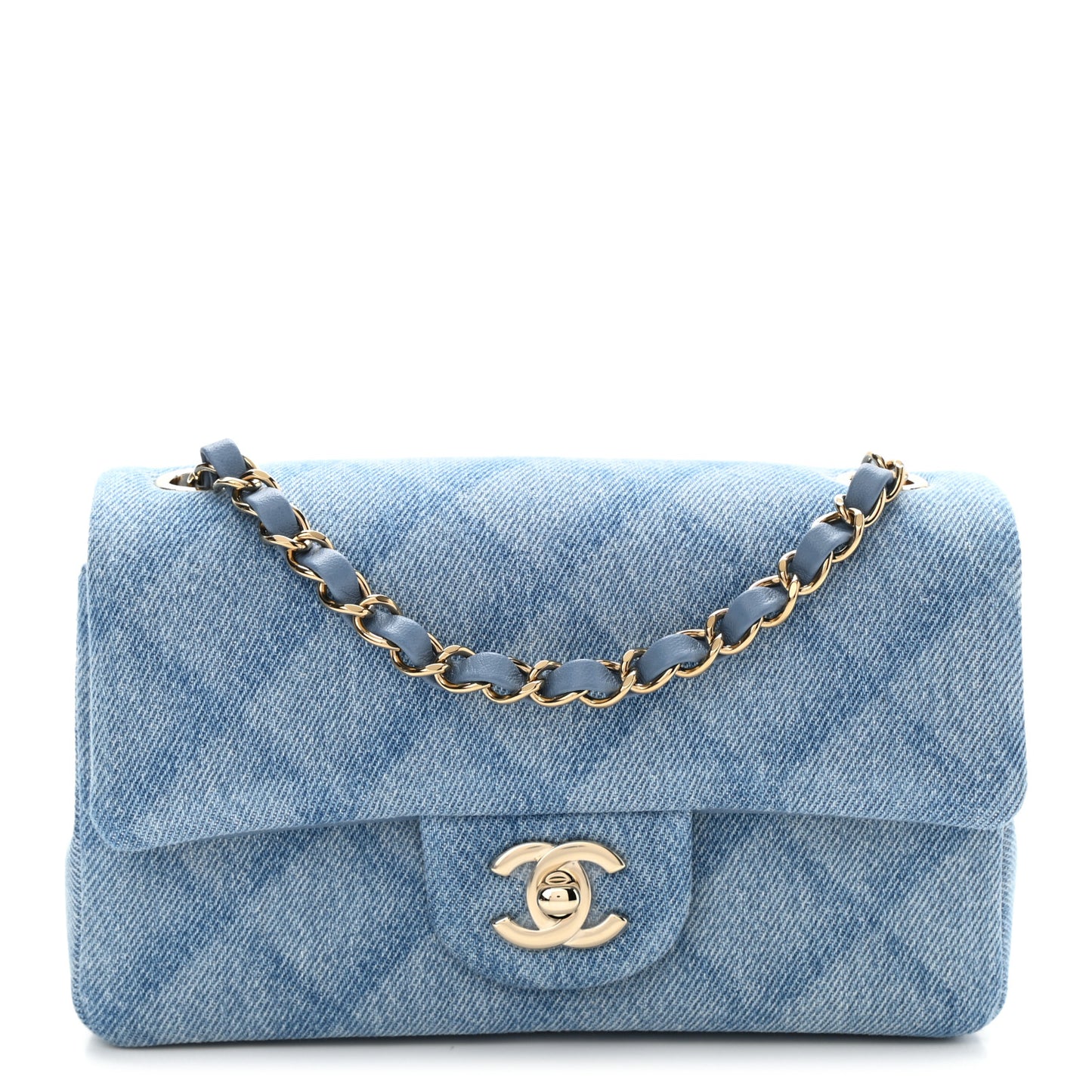 Denim Quilt Print Mini Rectangular Flap Light Blue