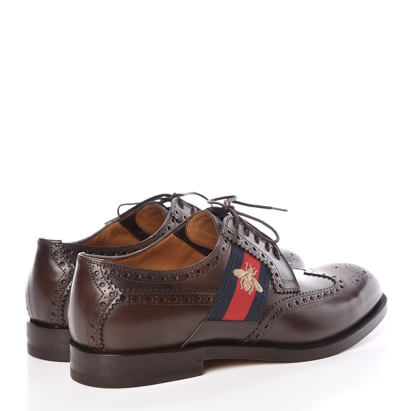 Calfskin Web Bee Embroidered Mens Lace Up Brogue Wingtip Derby Shoes 7 Cocoa