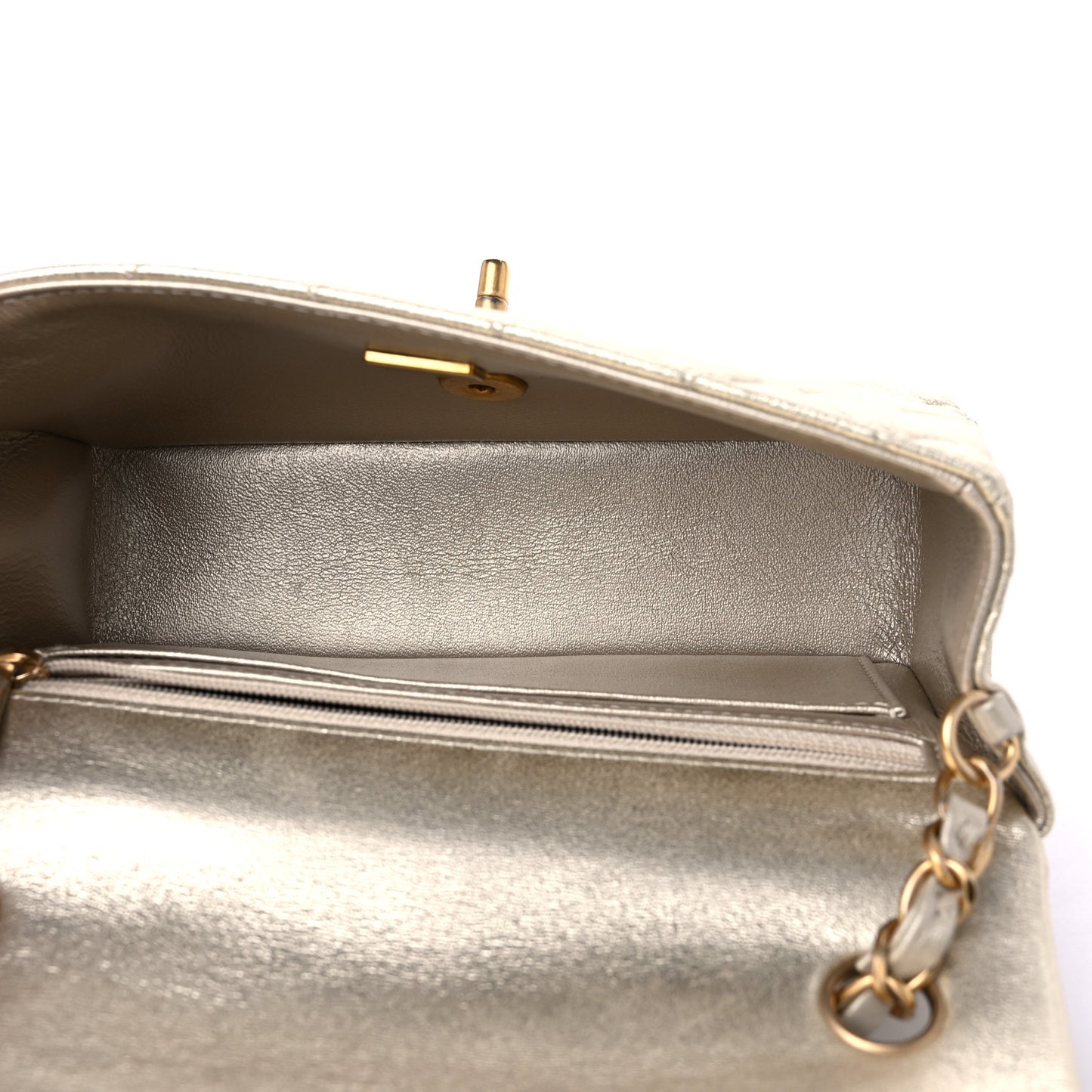 Metallic Lambskin Quilted Mini Rectangular Flap Gold