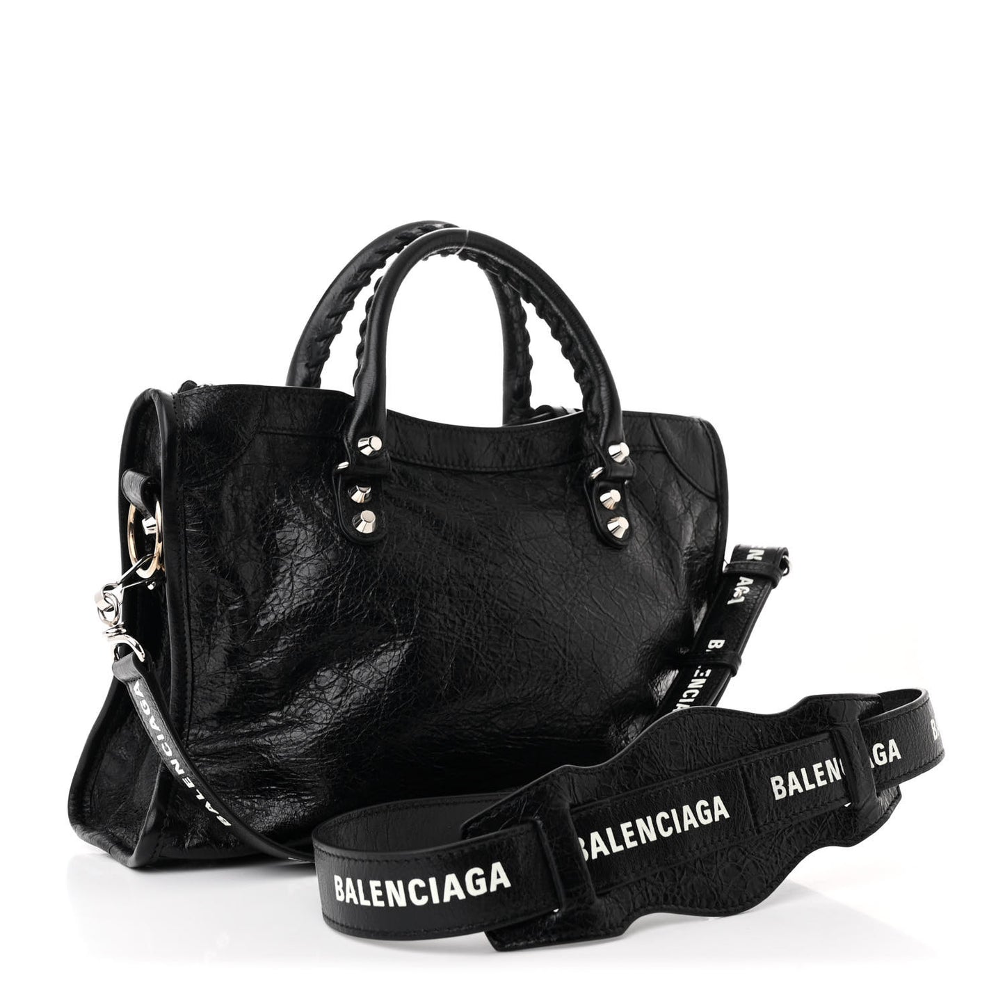 Agneau Classic Hardware S City Logo Strap Black White