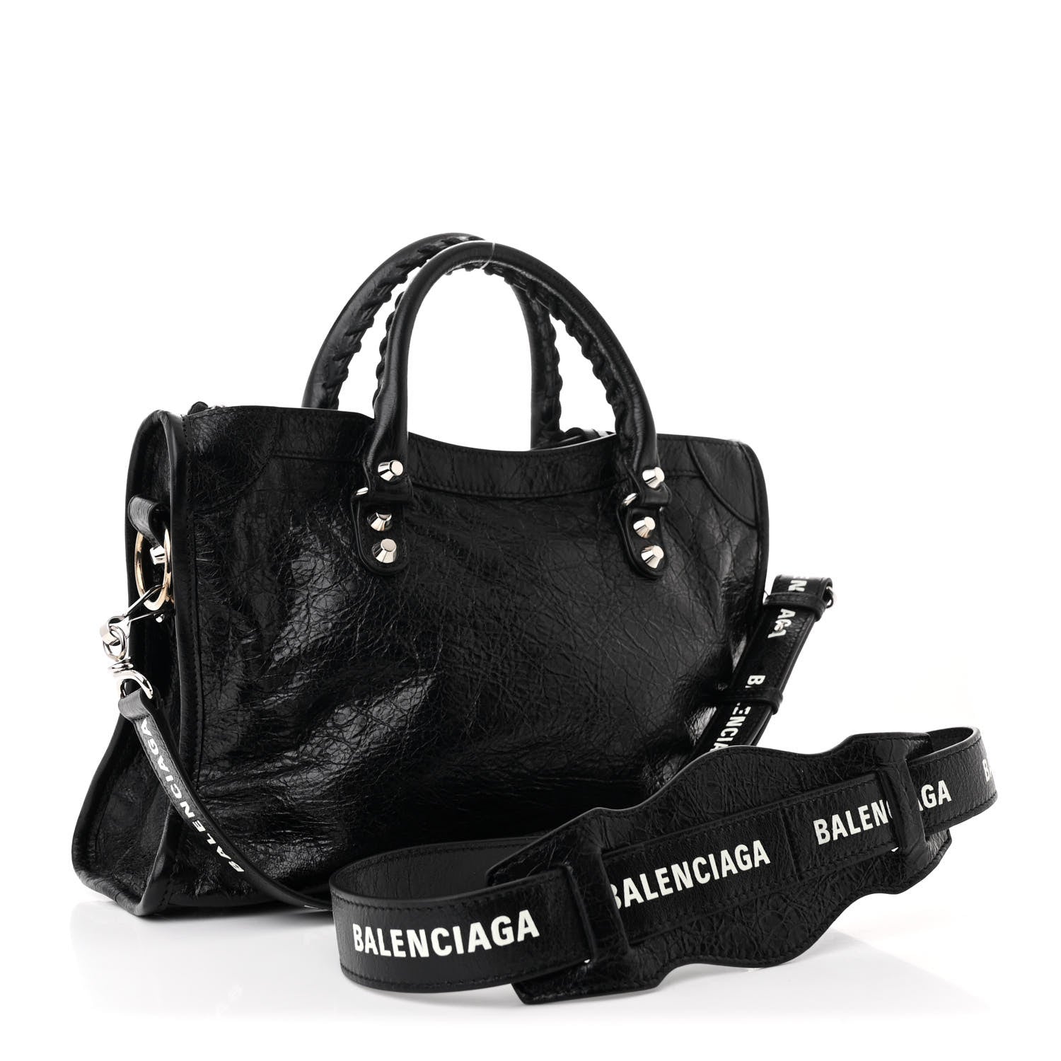 Balenciaga Agneau Classic Hardware S City Logo Strap Black White 4 of 12