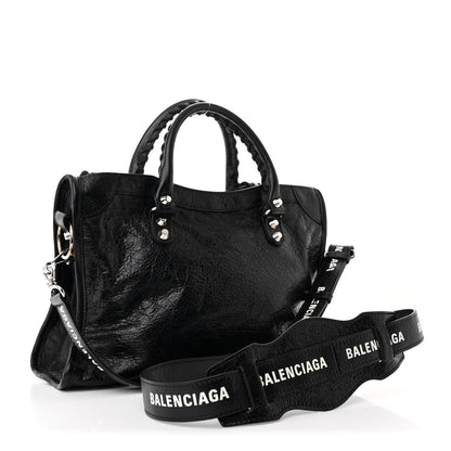 Balenciaga Agneau Classic Hardware S City Logo Strap Black White 4 of 12