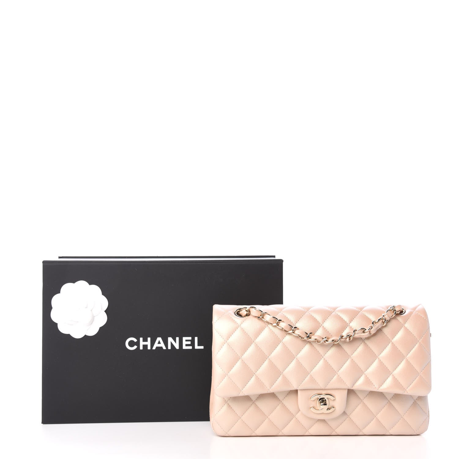 Chanel Iridescent Calfskin Quilted Medium Double Flap Beige 11 of 12