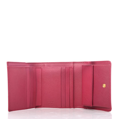 Prada Saffiano Metal Tri-Fold Wallet Peonia 4 of 4