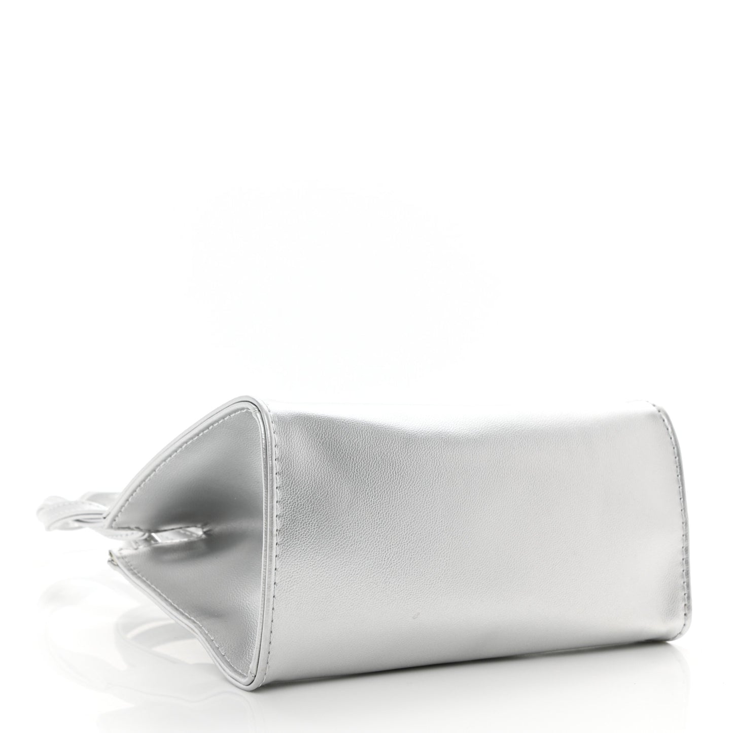 Metallic Vegan Leather Small Shopping Bag Silver